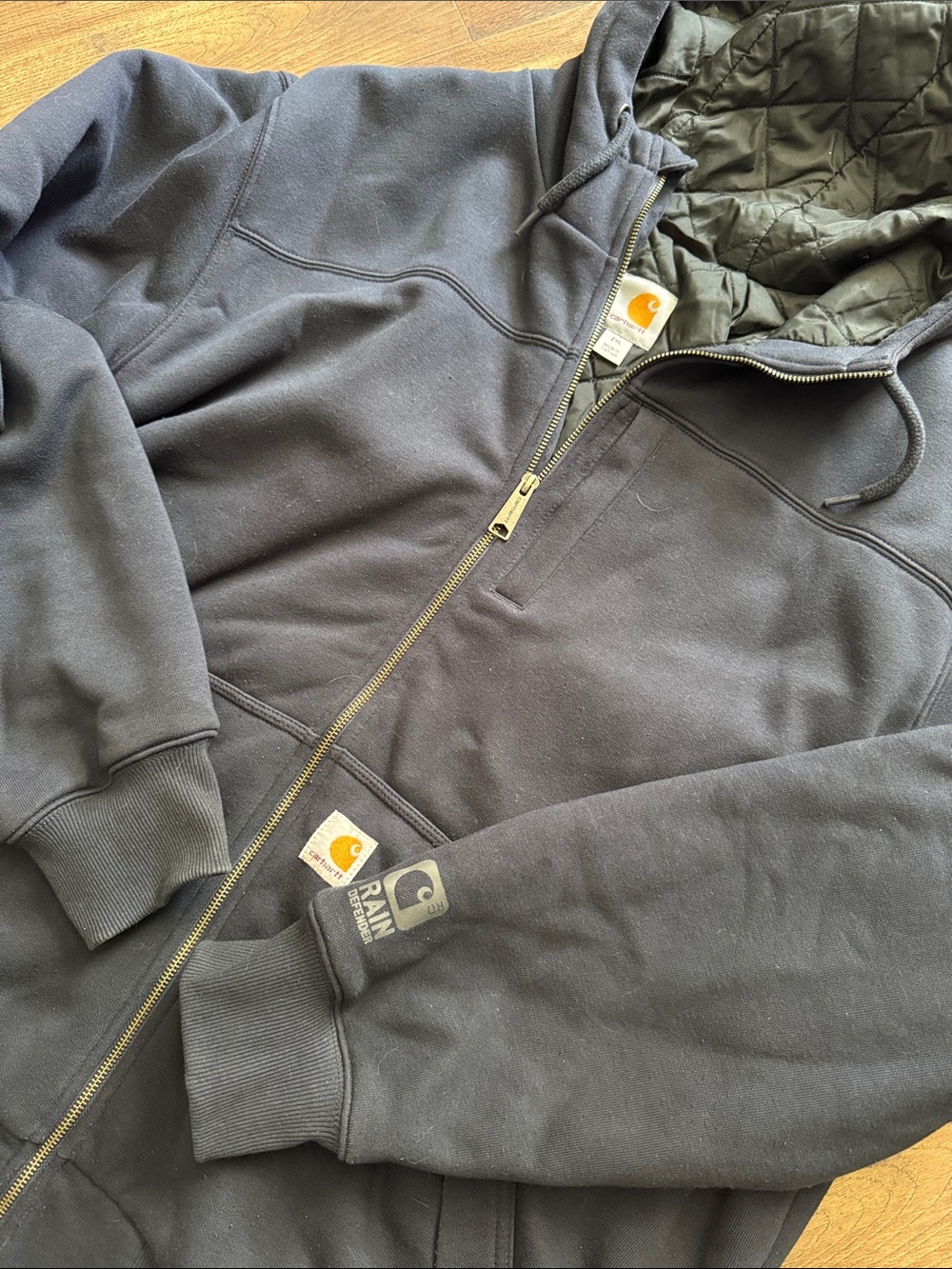 Carhartt Men's Dark Navy Quilted-Lined Hooded Zip-Up Jacket Size 2XL